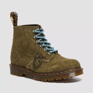 Dr. Martens Olive Ankle Boots with Blue Laces